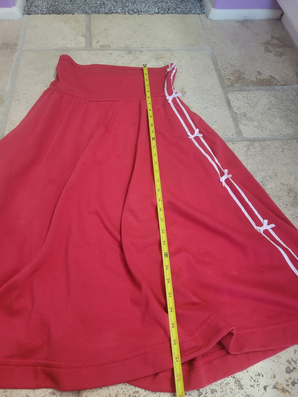 Women's Red A-Line Skirt with Side Braid Detail - Picture 4 of 16